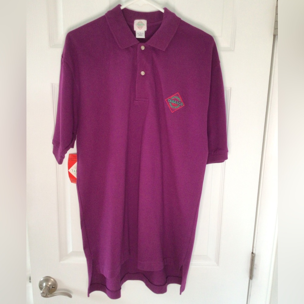 Men’s Vintage Purple Tabasco Sauce Polo Golf Shirt Short Sleeve Large NWT